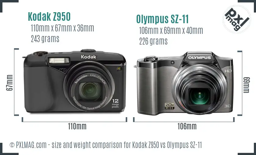 Kodak Z950 vs Olympus SZ-11 size comparison