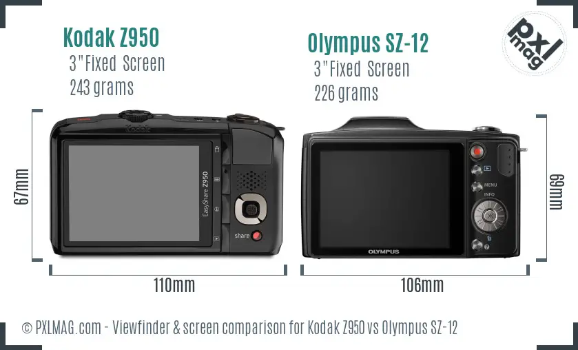 Kodak Z950 vs Olympus SZ-12 Screen and Viewfinder comparison