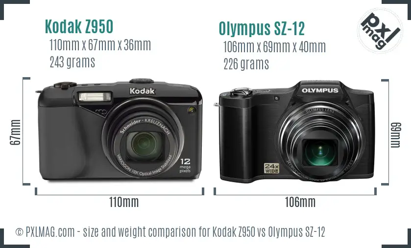 Kodak Z950 vs Olympus SZ-12 size comparison