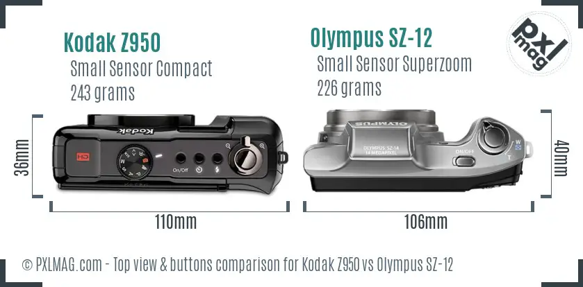 Kodak Z950 vs Olympus SZ-12 top view buttons comparison