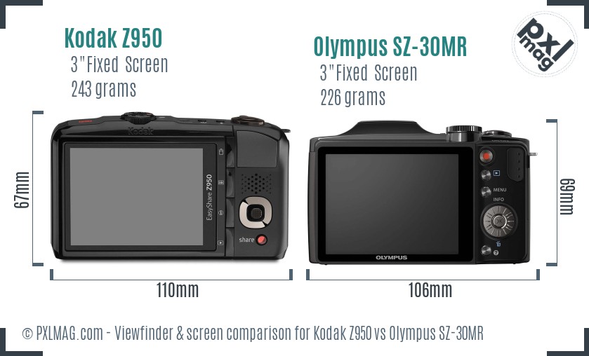 Kodak Z950 vs Olympus SZ-30MR Screen and Viewfinder comparison