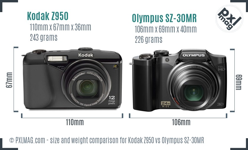 Kodak Z950 vs Olympus SZ-30MR size comparison