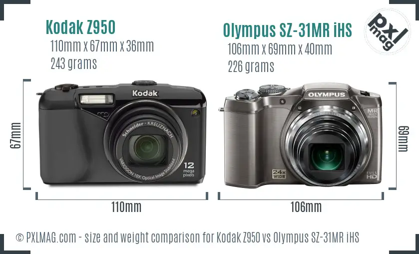 Kodak Z950 vs Olympus SZ-31MR iHS size comparison