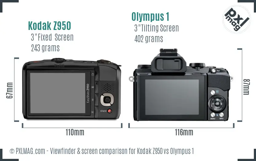 Kodak Z950 vs Olympus 1 Screen and Viewfinder comparison