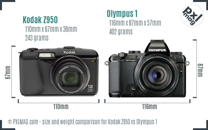 Kodak Z950 vs Olympus 1 size comparison