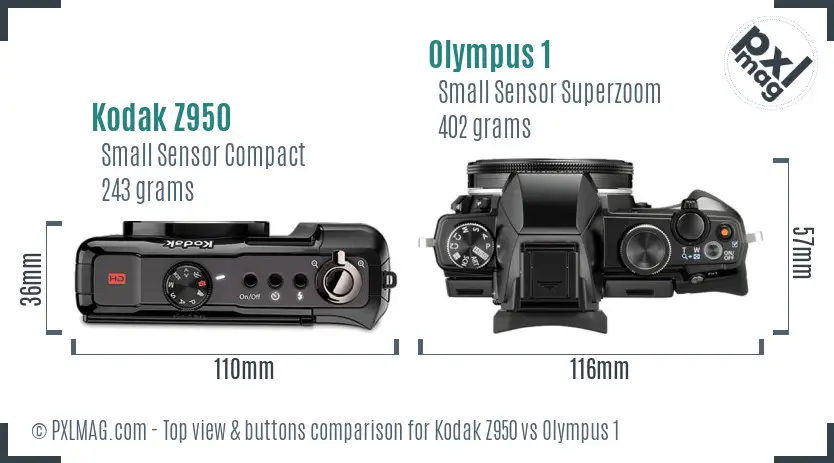 Kodak Z950 vs Olympus 1 top view buttons comparison