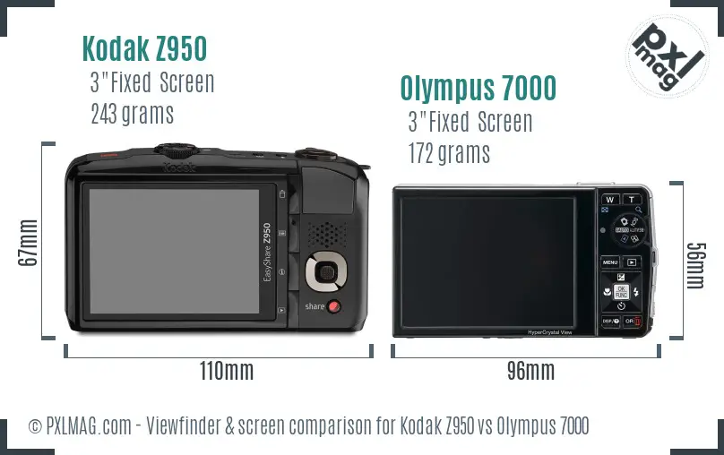 Kodak Z950 vs Olympus 7000 Screen and Viewfinder comparison