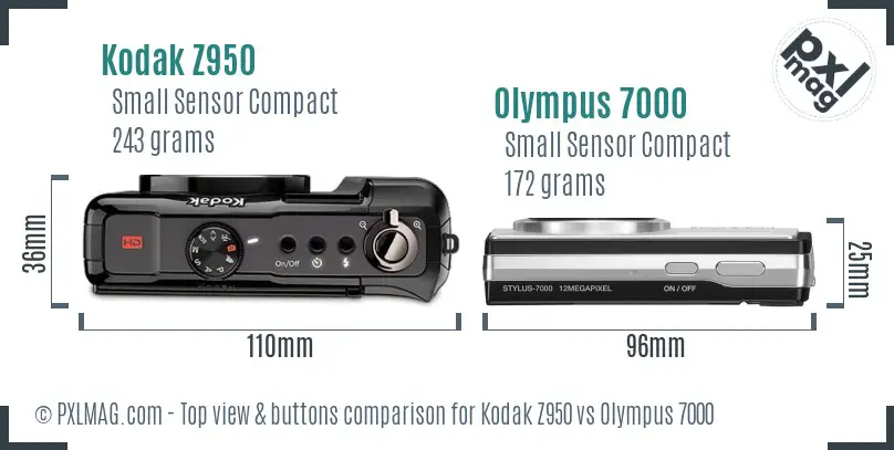 Kodak Z950 vs Olympus 7000 top view buttons comparison
