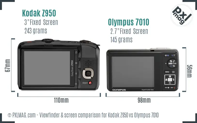 Kodak Z950 vs Olympus 7010 Screen and Viewfinder comparison