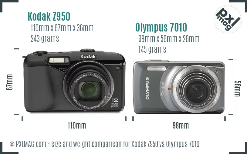 Kodak Z950 vs Olympus 7010 size comparison