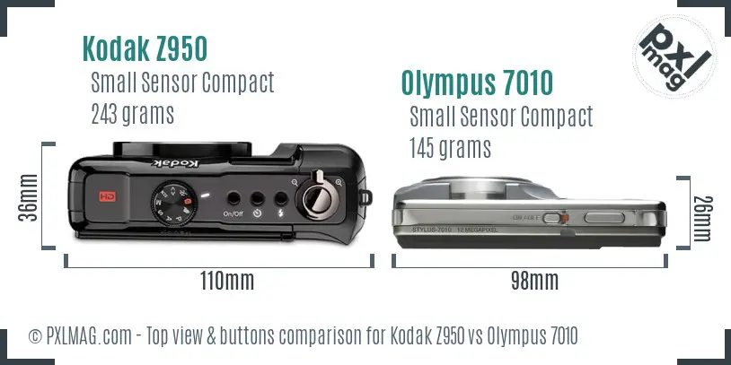 Kodak Z950 vs Olympus 7010 top view buttons comparison