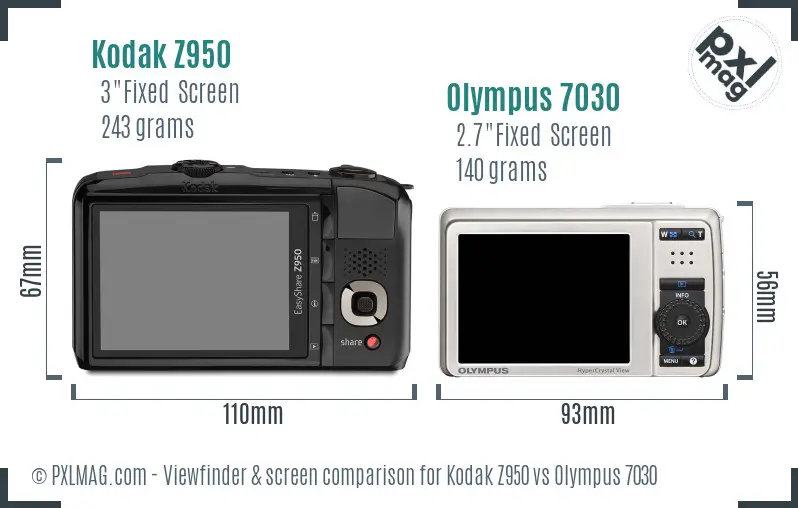 Kodak Z950 vs Olympus 7030 Screen and Viewfinder comparison