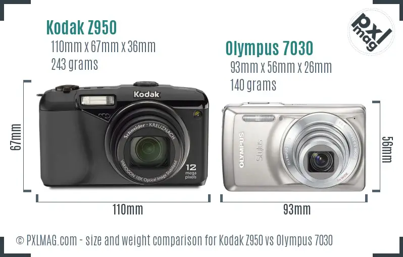 Kodak Z950 vs Olympus 7030 size comparison