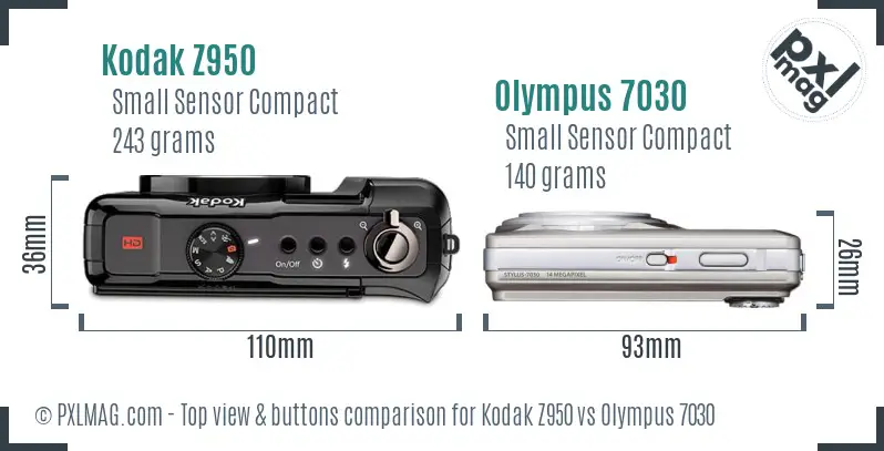 Kodak Z950 vs Olympus 7030 top view buttons comparison