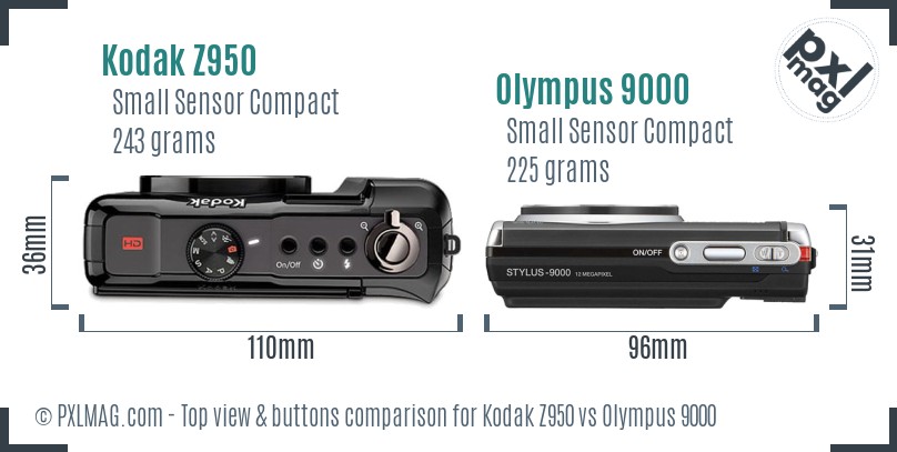 Kodak Z950 vs Olympus 9000 top view buttons comparison