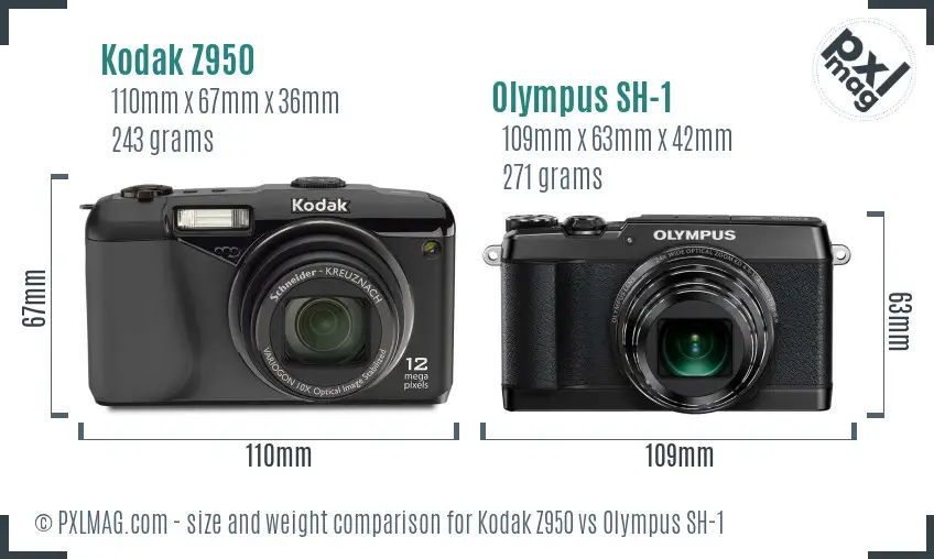 Kodak Z950 vs Olympus SH-1 size comparison