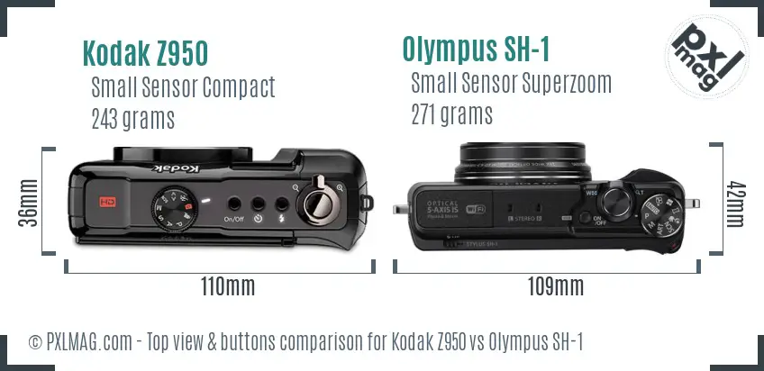 Kodak Z950 vs Olympus SH-1 top view buttons comparison