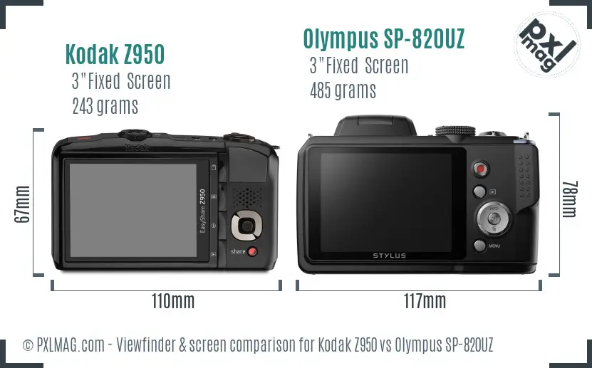 Kodak Z950 vs Olympus SP-820UZ Screen and Viewfinder comparison