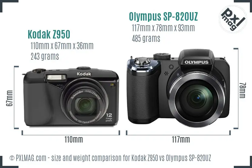 Kodak Z950 vs Olympus SP-820UZ size comparison