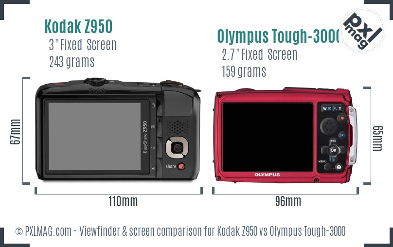 Kodak Z950 vs Olympus Tough-3000 Screen and Viewfinder comparison