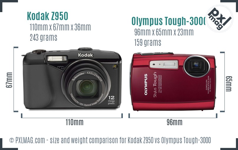 Kodak Z950 vs Olympus Tough-3000 size comparison