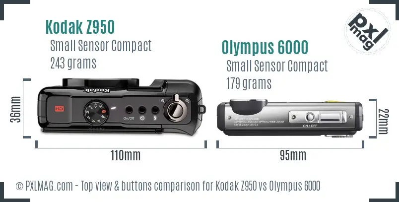 Kodak Z950 vs Olympus 6000 top view buttons comparison