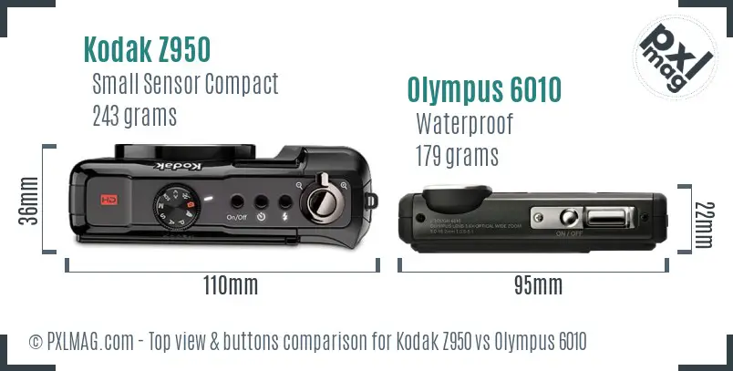 Kodak Z950 vs Olympus 6010 top view buttons comparison