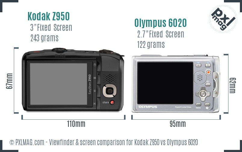 Kodak Z950 vs Olympus 6020 Screen and Viewfinder comparison