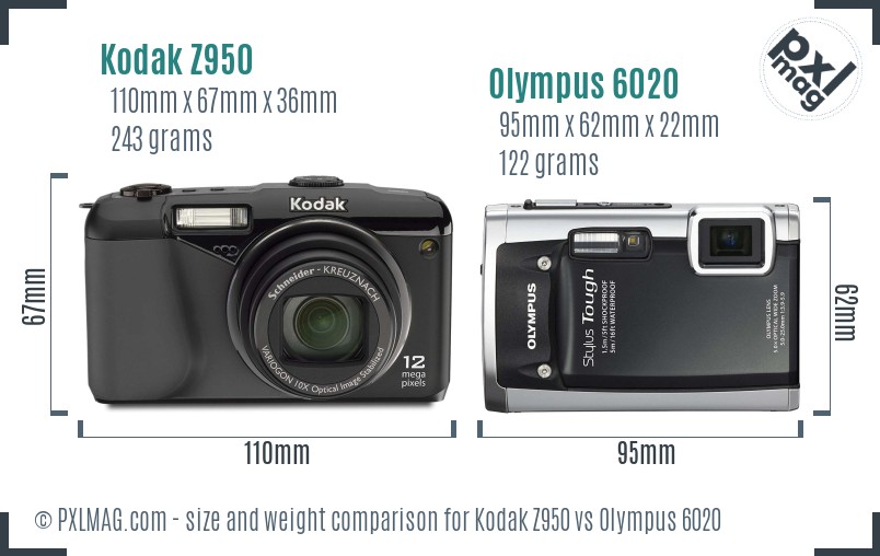Kodak Z950 vs Olympus 6020 size comparison