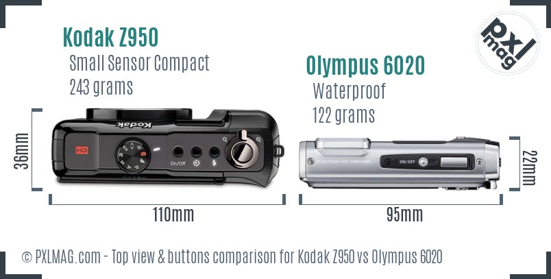 Kodak Z950 vs Olympus 6020 top view buttons comparison