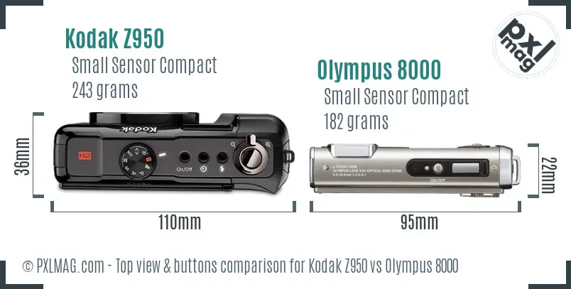 Kodak Z950 vs Olympus 8000 top view buttons comparison