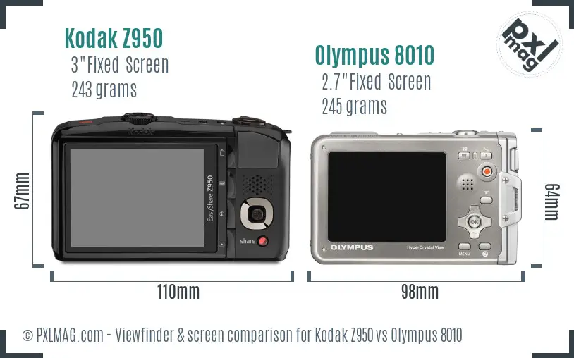 Kodak Z950 vs Olympus 8010 Screen and Viewfinder comparison