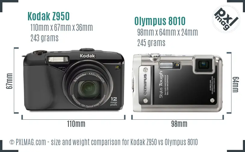 Kodak Z950 vs Olympus 8010 size comparison