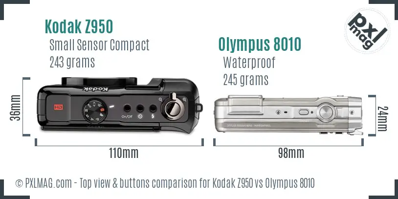 Kodak Z950 vs Olympus 8010 top view buttons comparison