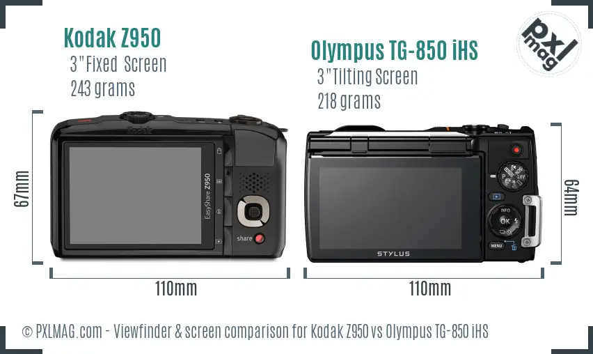 Kodak Z950 vs Olympus TG-850 iHS Screen and Viewfinder comparison