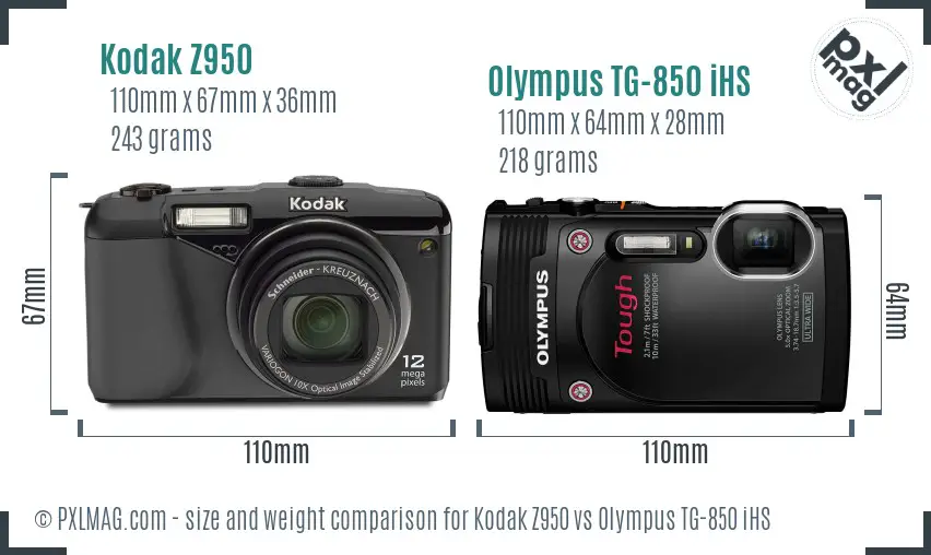 Kodak Z950 vs Olympus TG-850 iHS size comparison