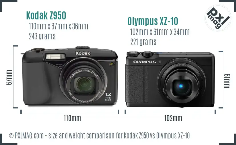 Kodak Z950 vs Olympus XZ-10 size comparison Kodak Z950 vs Olympus XZ-10 size comparison