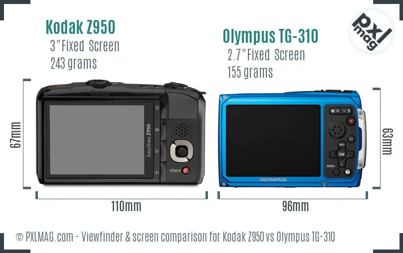 Kodak Z950 vs Olympus TG-310 Screen and Viewfinder comparison