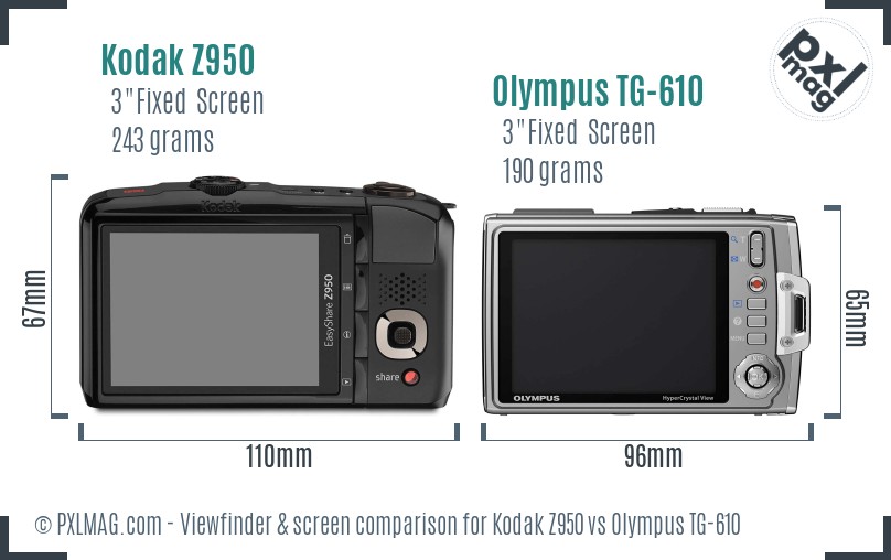 Kodak Z950 vs Olympus TG-610 Screen and Viewfinder comparison