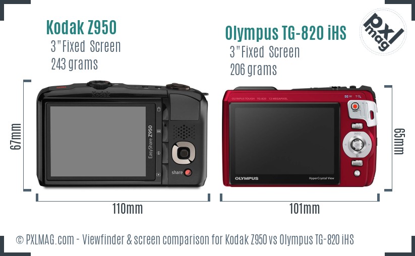 Kodak Z950 vs Olympus TG-820 iHS Screen and Viewfinder comparison