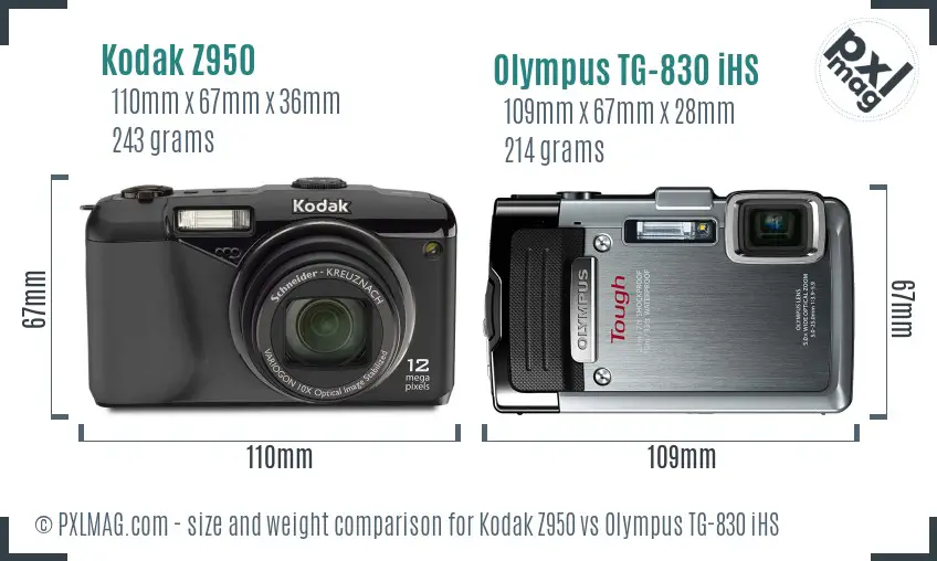 Kodak Z950 vs Olympus TG-830 iHS size comparison Kodak Z950 vs Olympus TG-830 iHS size comparison