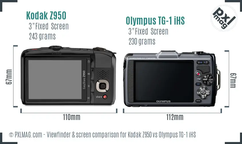 Kodak Z950 vs Olympus TG-1 iHS Screen and Viewfinder comparison