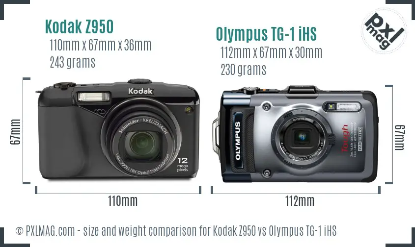 Kodak Z950 vs Olympus TG-1 iHS size comparison