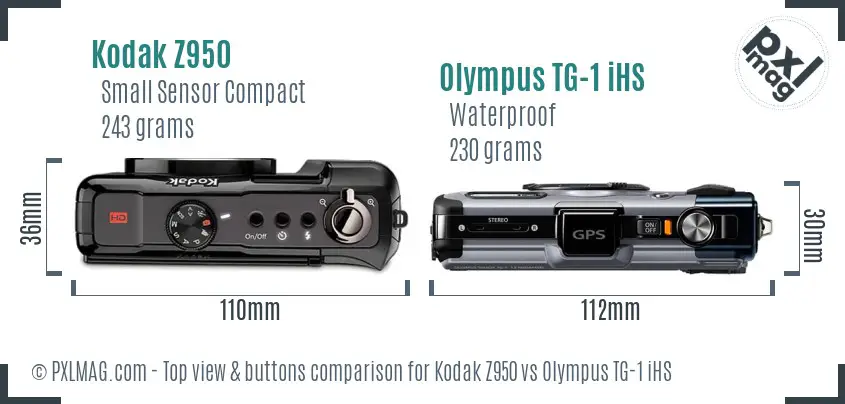 Kodak Z950 vs Olympus TG-1 iHS top view buttons comparison