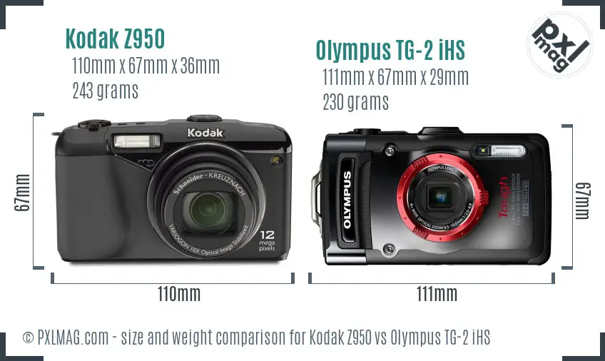 Kodak Z950 vs Olympus TG-2 iHS size comparison