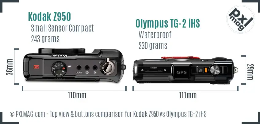 Kodak Z950 vs Olympus TG-2 iHS top view buttons comparison