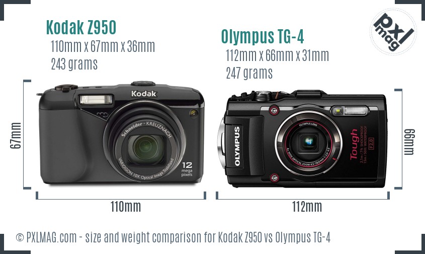 Kodak Z950 vs Olympus TG-4 size comparison Kodak Z950 vs Olympus TG-4 size comparison