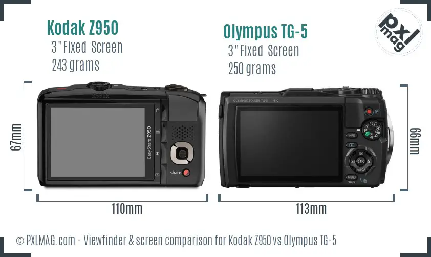 Kodak Z950 vs Olympus TG-5 Screen and Viewfinder comparison