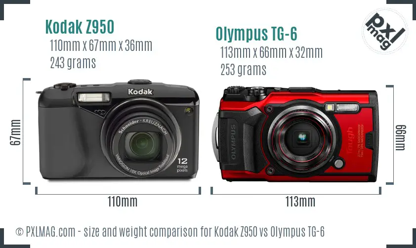 Kodak Z950 vs Olympus TG-6 size comparison Kodak Z950 vs Olympus TG-6 size comparison