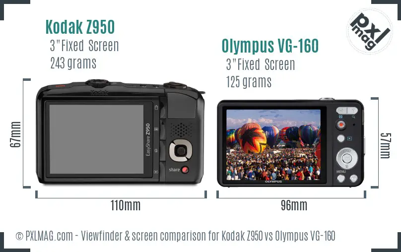 Kodak Z950 vs Olympus VG-160 Screen and Viewfinder comparison